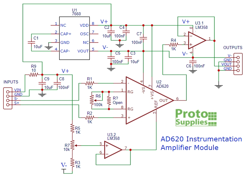 schéma du module amplificateur d'instrumentation Proto supplies